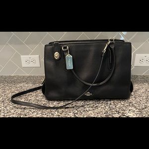 Black Coach Top Handle with Crossbody strap. 13.5”W, 9”H and 5.5” Deep.